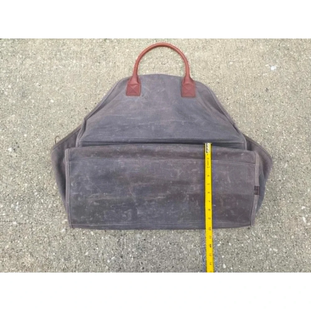 L.L.Bean Waxed Canvas Log Carrier Firewood Tote Leather Handles Brown Wood Carry